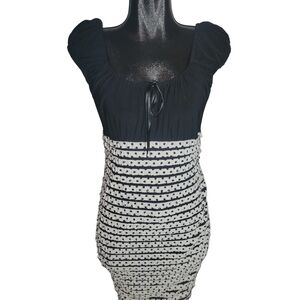 Frank Lyman Black and White Short Puff Sleeve Polka Dot Sheath Dress 10